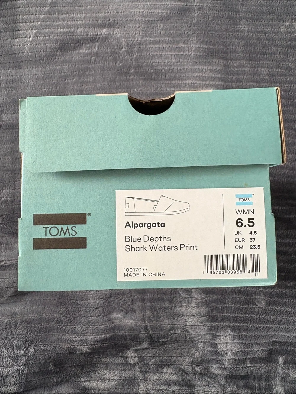 TOMS Women’s Navy Canvas Alpargata Slip-On Shoes with Shark Print
